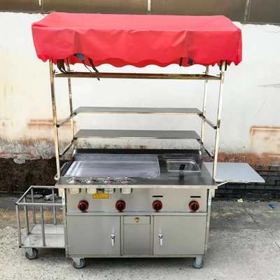 Restauration commerciale Alimentation de rue en acier inoxydable Snack Friture Grill Barbecue Chariot à main