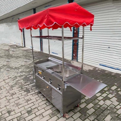 Restauration commerciale Alimentation de rue en acier inoxydable Snack Friture Grill Barbecue Chariot à main