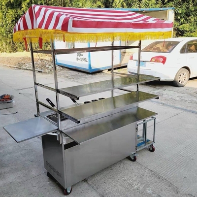 Restauration commerciale Alimentation de rue en acier inoxydable Snack Friture Grill Barbecue Chariot à main