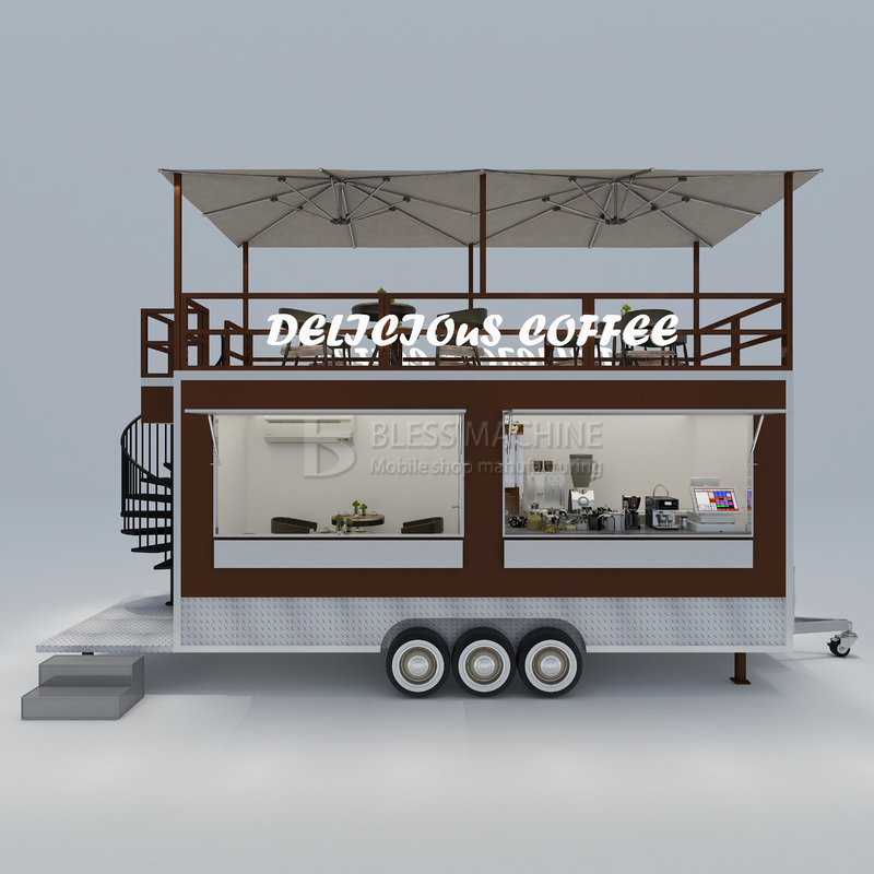 40 km/h Café mobile, restaurant fast-food, remorque avec deuxième étage